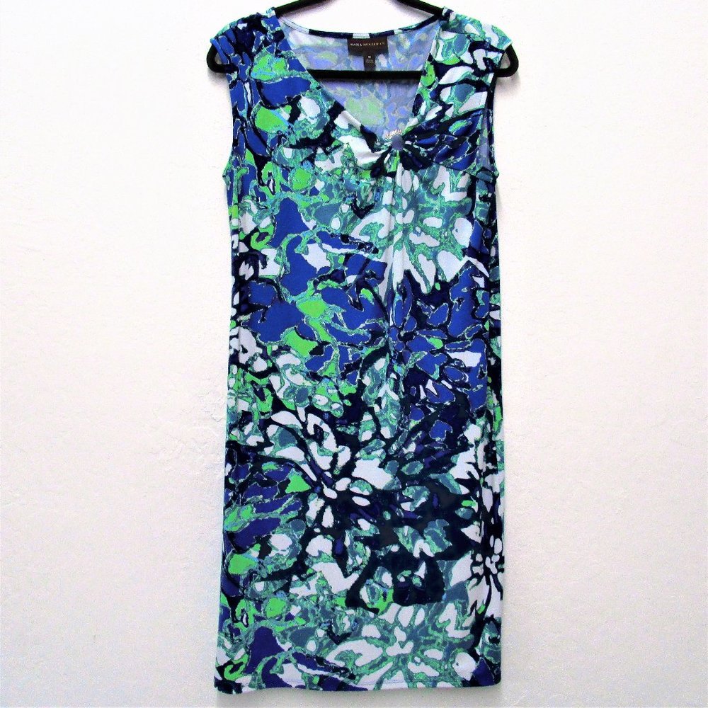 Dana Buchman Blue Green White Midi Dress Size M